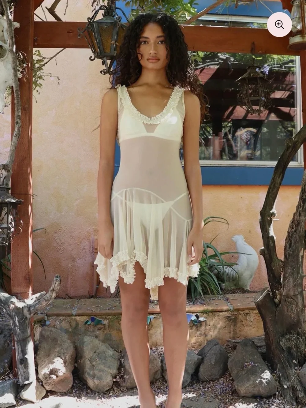 FAIT PAR FOUTCH VIVIENNE DRESS IN IVORY SHEER, SIZE SMALL